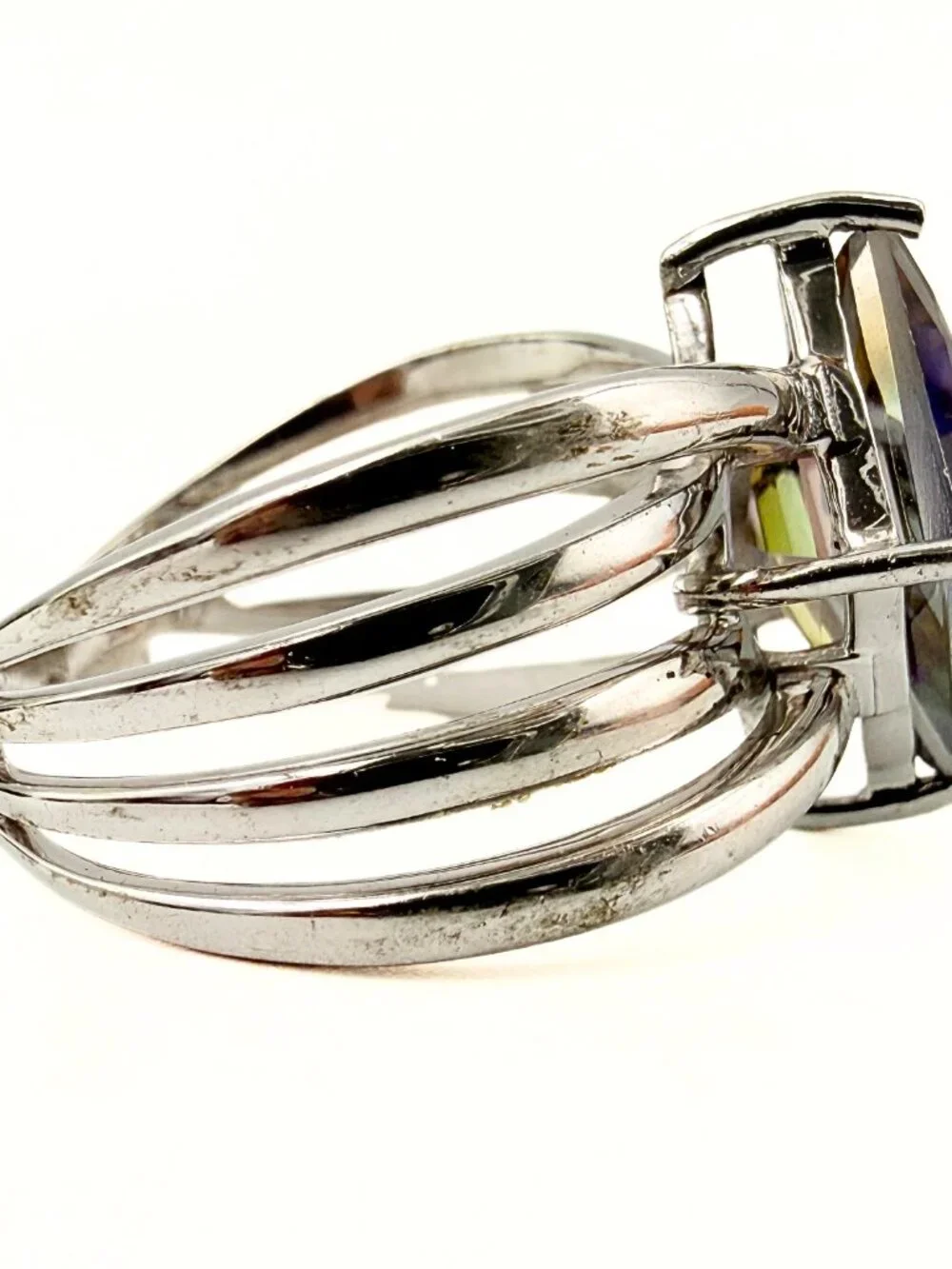 Contemporary Marked Sterling Silver Lozenge Cut Mystic Topaz Ring Sz 10